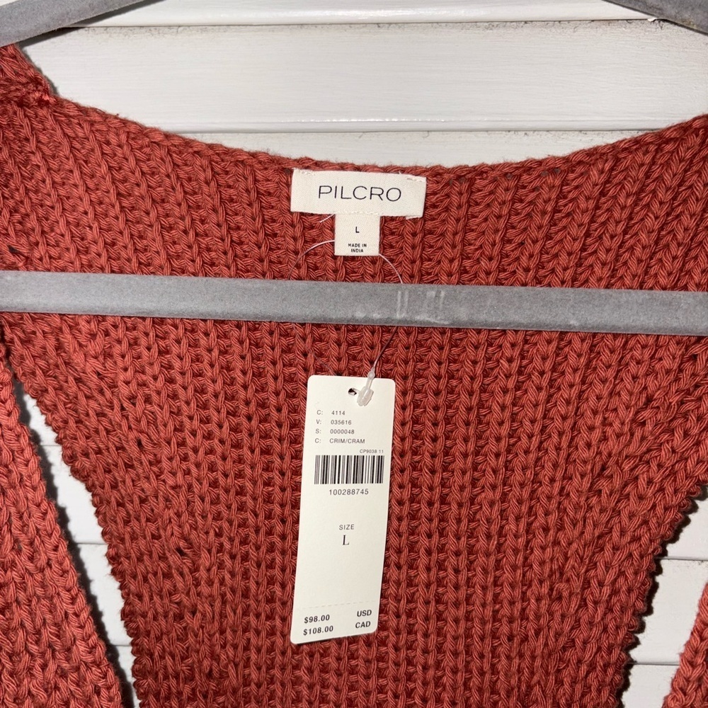 NWT Anthropologie Pilcro Rust Knit Sweater Tank V-Neck Ribbed Hem Textured Large - Picture 3 of 5